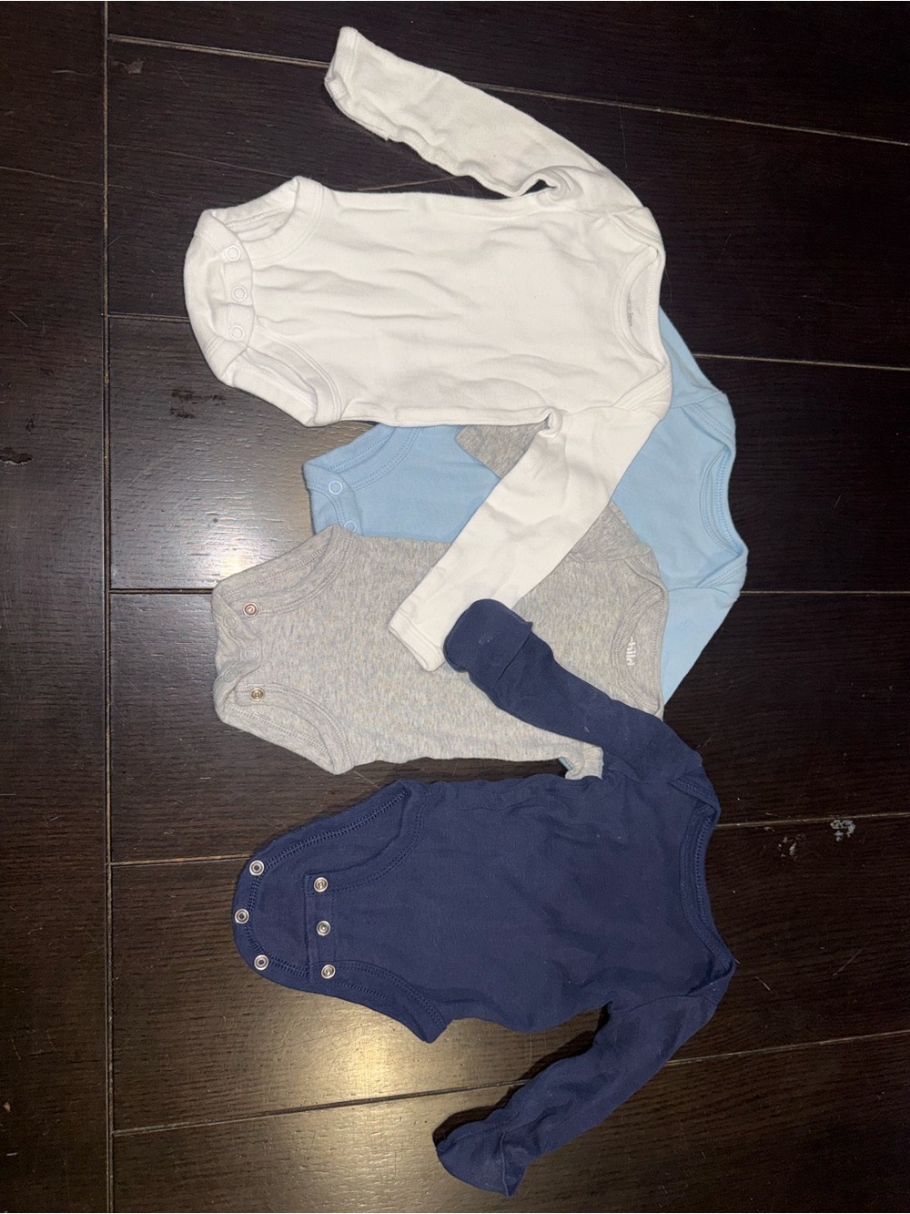 child of mine Long-Sleeve Bodysuit Set in White, Light Blue, Heather Gray & Navy